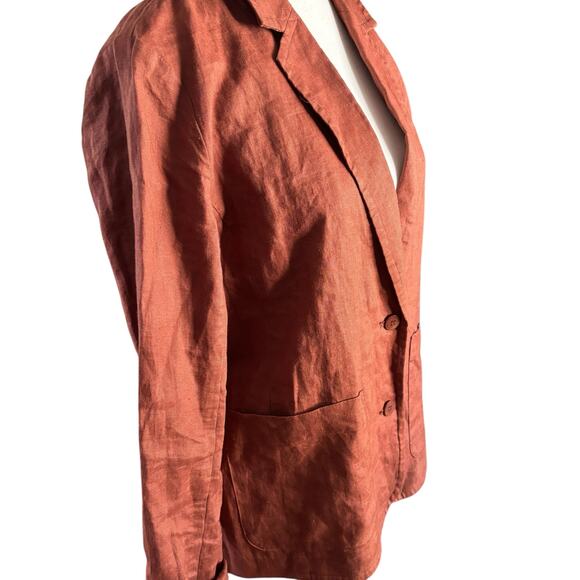 Eileen Fisher Womens Small  100% Linen Blazer Jacket Rust Brown Button - Picture 4 of 7